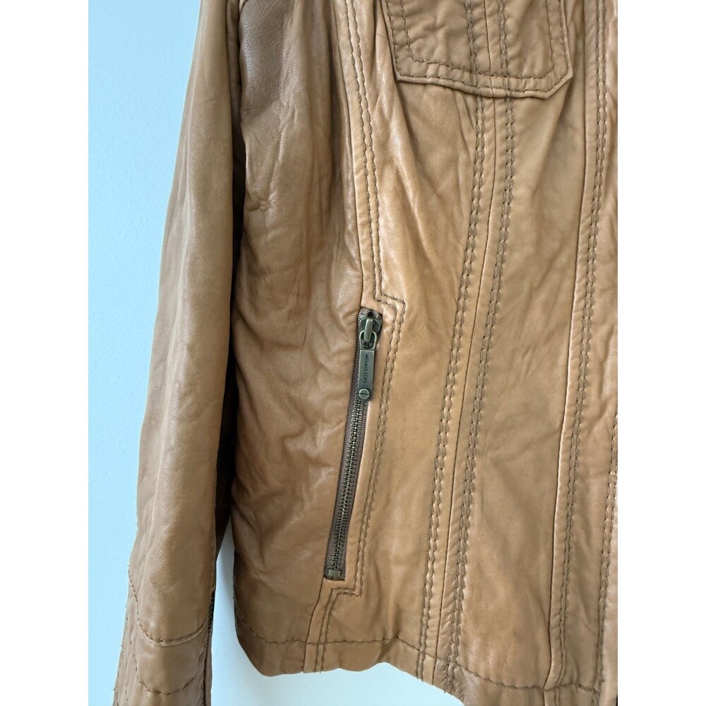 Michael Kors Buttery Leather Zip Front Camel  Racer Jacket Sz L Outwear Capsule - Picture 9 of 9